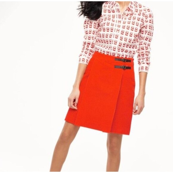Boden Womens Skirt 14L Orange Faux Wrap Corduroy Lined Buckle Academia Career - Picture 1 of 9